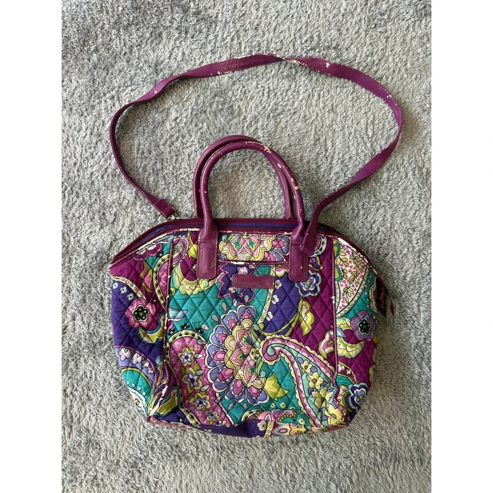 Vera Bradley Women Glenna Satchel Bag OS Purple Paisley Quilted Cotton Crossbody